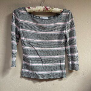 Escada Womens Boat Neck 3/4 Sleeve Striped Knit Top Shirt Gray/Black Size 34